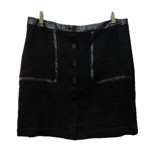 KARL LAGERFELD Black Tweed Faux Leather Mini Skirt Sz 14